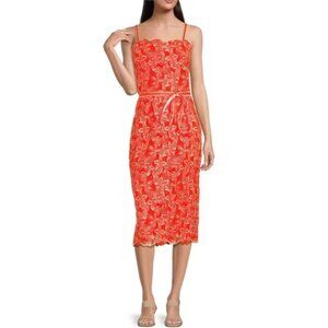Alex Marie Womens Crystal Embroidered Lace Sleeveless Midi Dress Orange size 10
